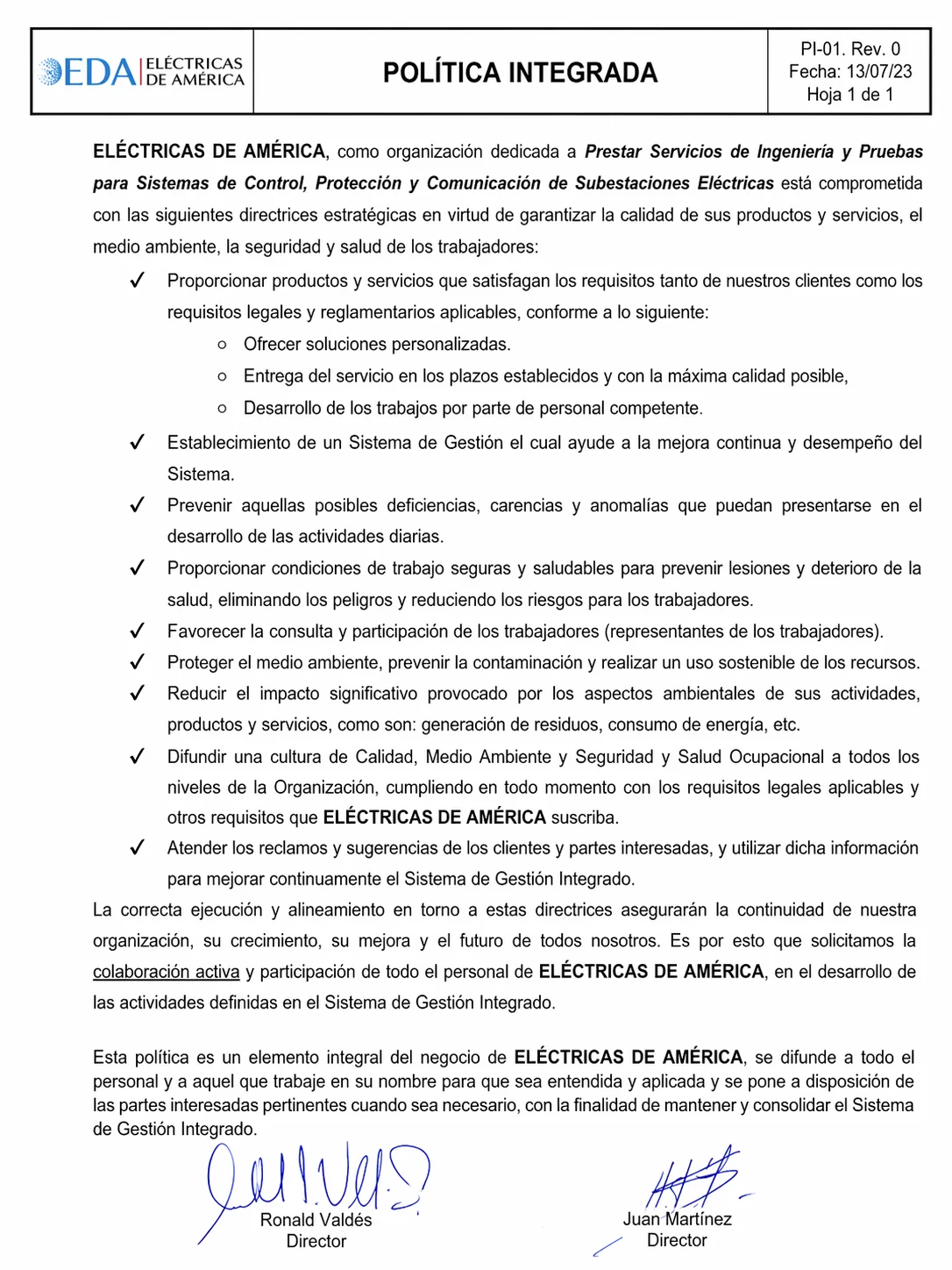 Política integrada EDA
